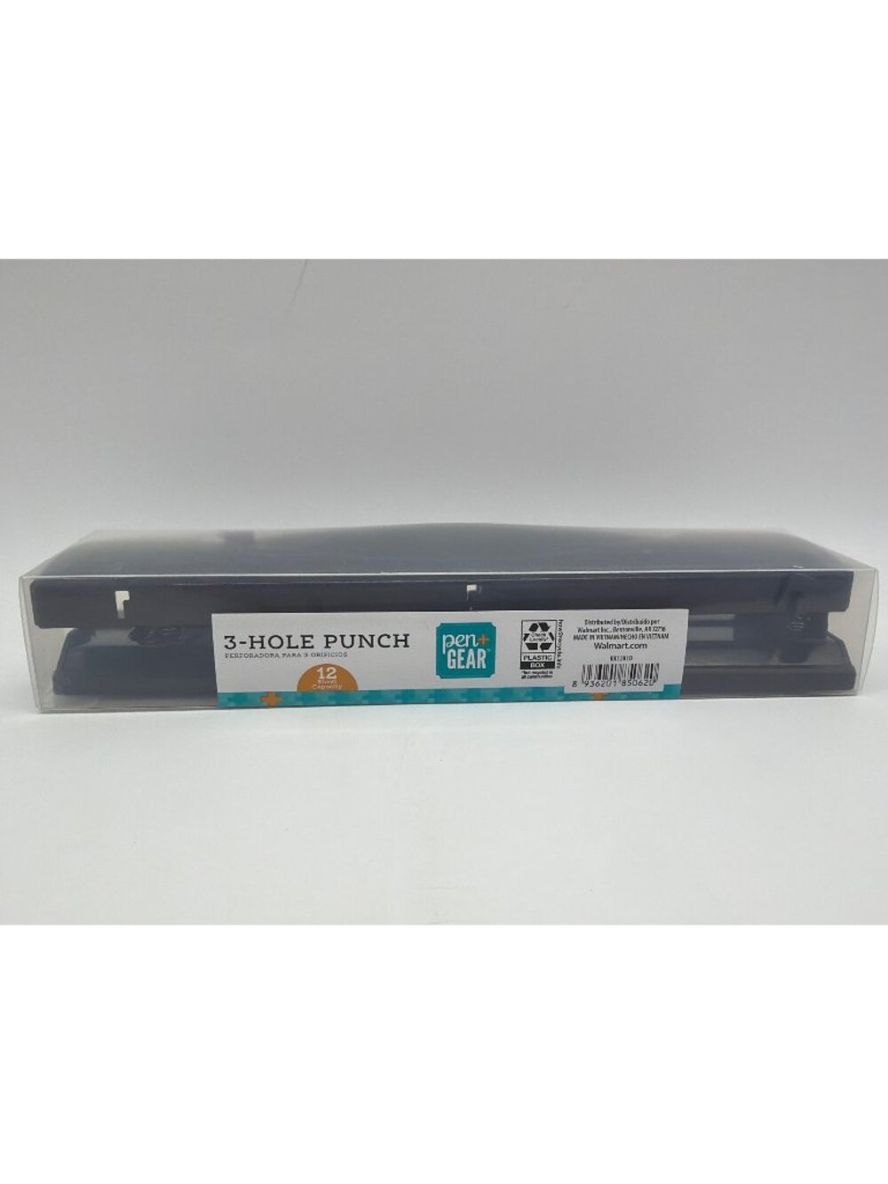 Pen+Gear 3-Hole Punch 12-Sheet Capacity Black Plastic Compact Design